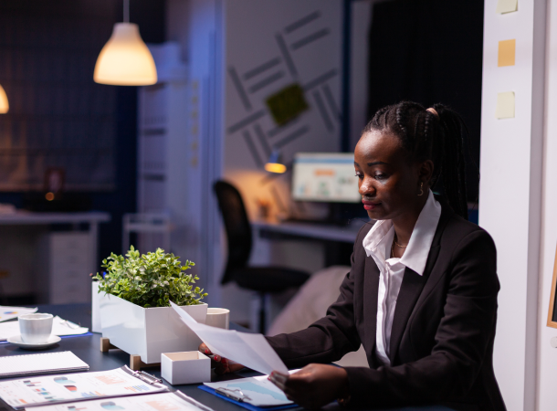 Focused Workaholic young business woman