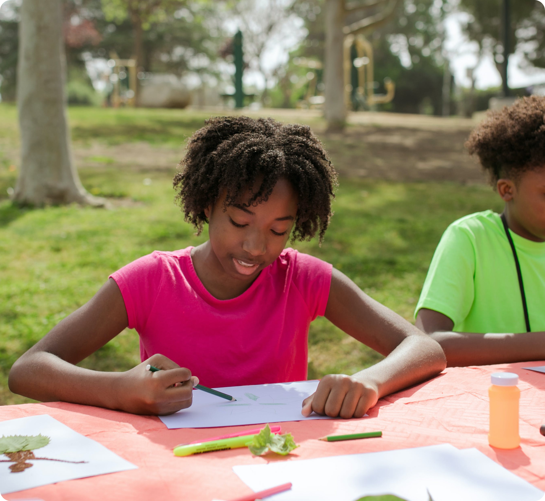 A young girl studying